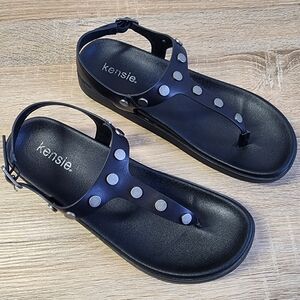 KENSIE Fleta Footbed Black Silver Studded Sandal Shoe 9 M
